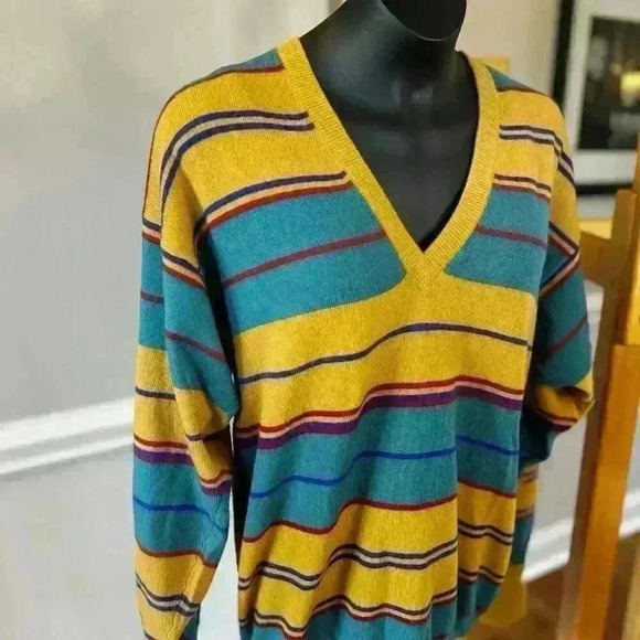 NWT VTG Bill Haire Ltd. Cashmere‎ Striped V Neck Sweater Women's Size M - Picture 3 of 5